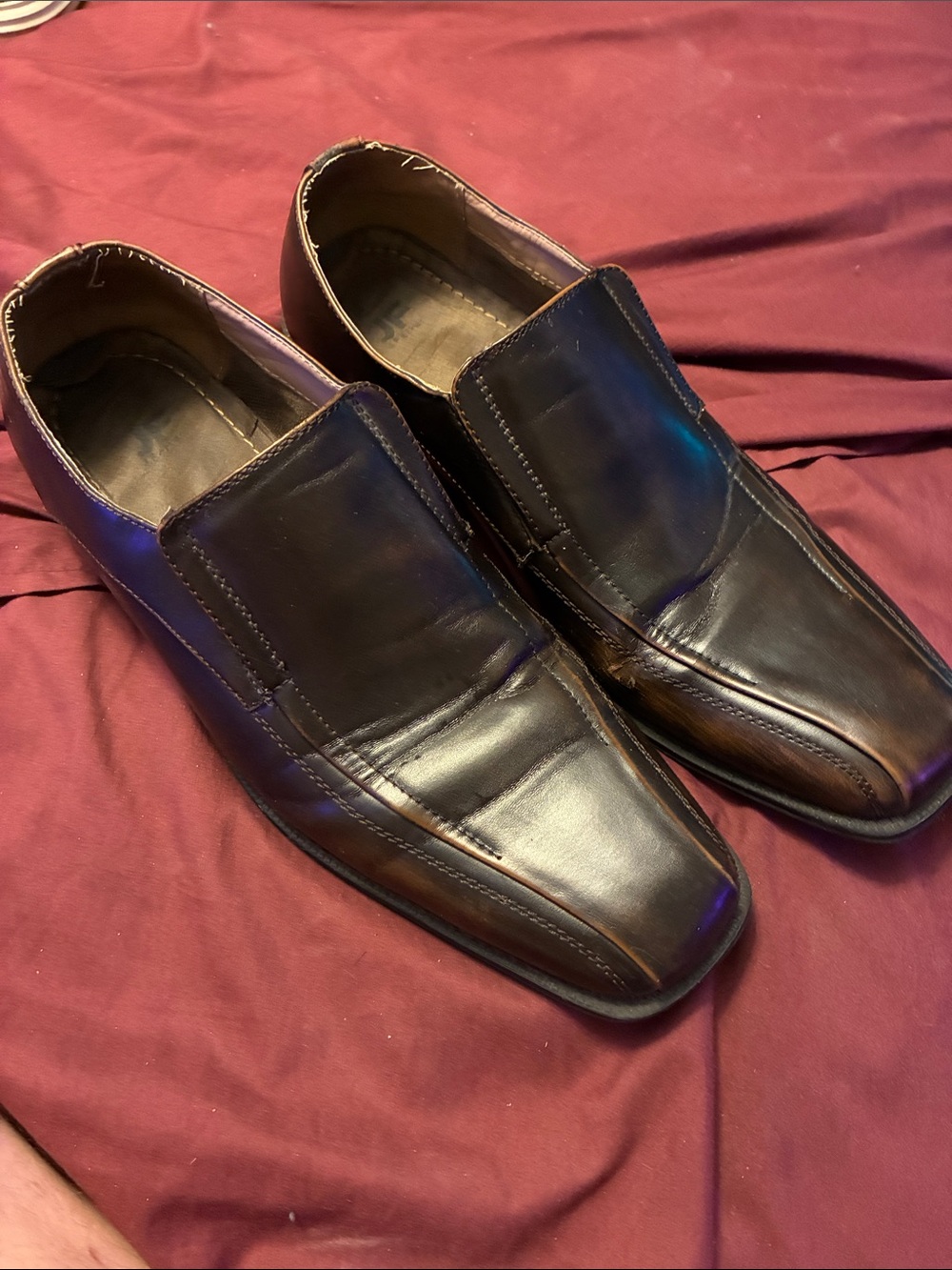 jf j.ferrar Men's Dark Brown Leather Slip-On Loafers